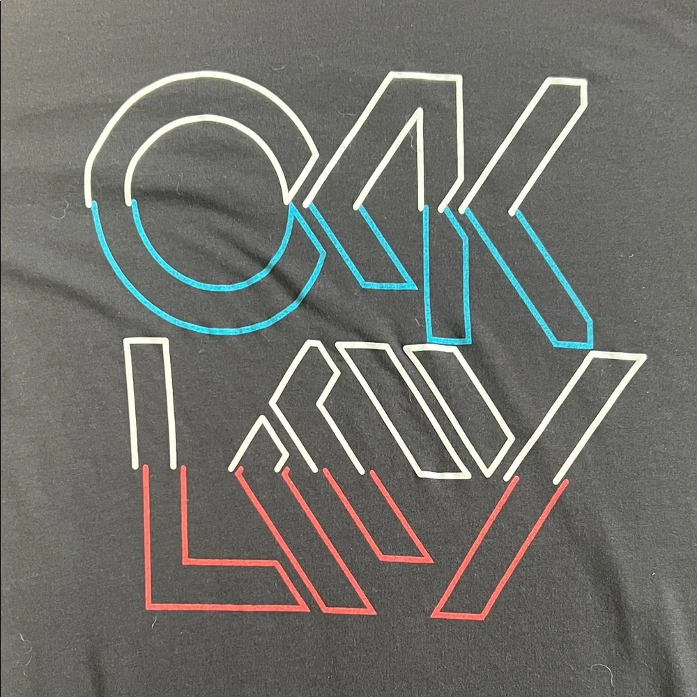 Oakley Men's Black Graphic Tee Multicolor Outlined Logo Casual Streetwear Size L - Picture 2 of 7